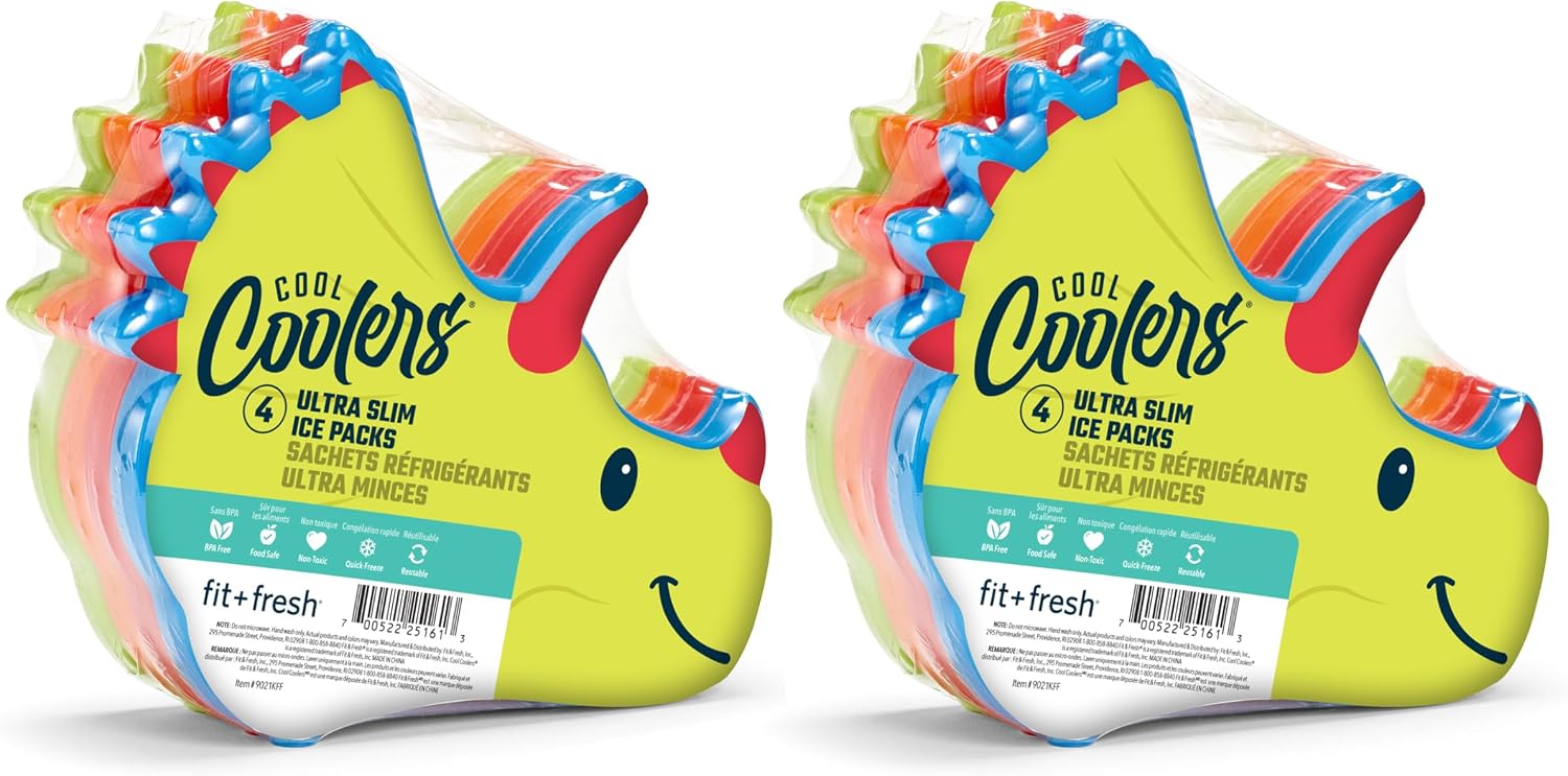 Fit & Fresh Cool Coolers Reusable Kids Lunch Box Ice Packs, 8pk Dino (8 Pack)
