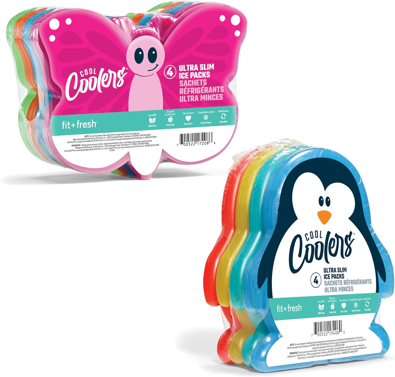 Fit & Fresh Cool Coolers Reusable Kids Lunch Box Ice Packs, 8pk Penguin Butterfly