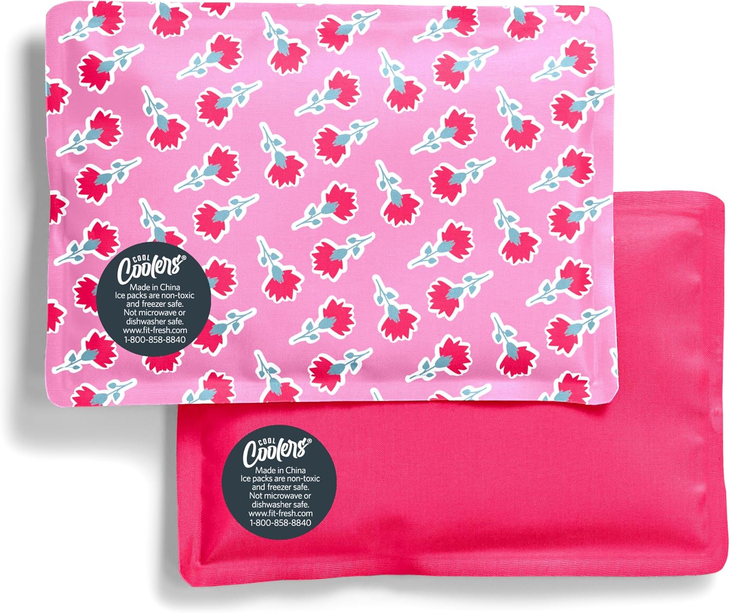 Cool Coolers by Fit & Fresh Soft Ice Packs for Lunch Bags & Coolers, 2pk Sweet Pink Print (2 Pack)