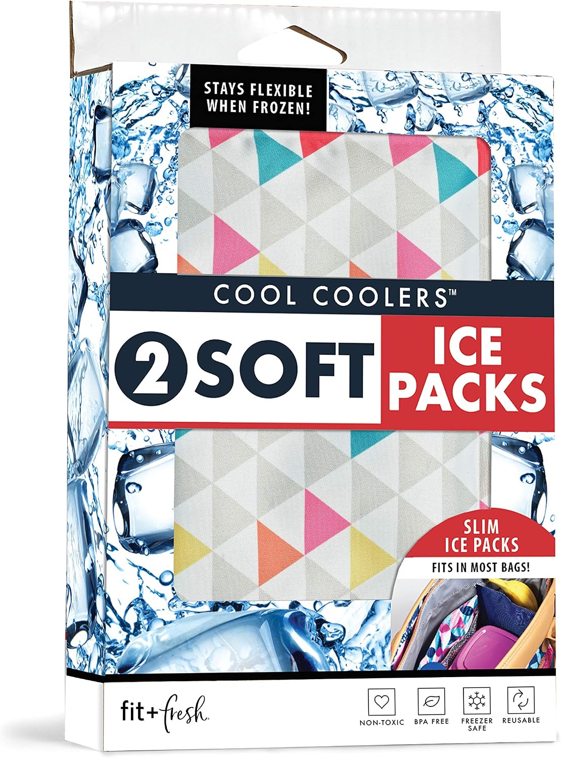 Cool Coolers by Fit & Fresh Soft Ice Packs for Lunch Bags & Coolers, 2pk Multicolored (2 Pack)