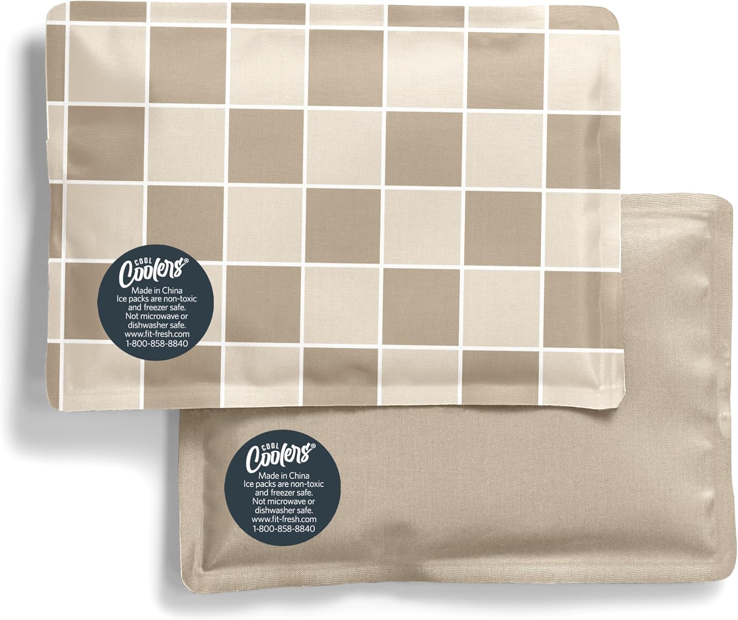 Cool Coolers by Fit & Fresh Soft Ice Packs for Lunch Bags & Coolers, 2pk Taupe Checkerboard (2 Pack)