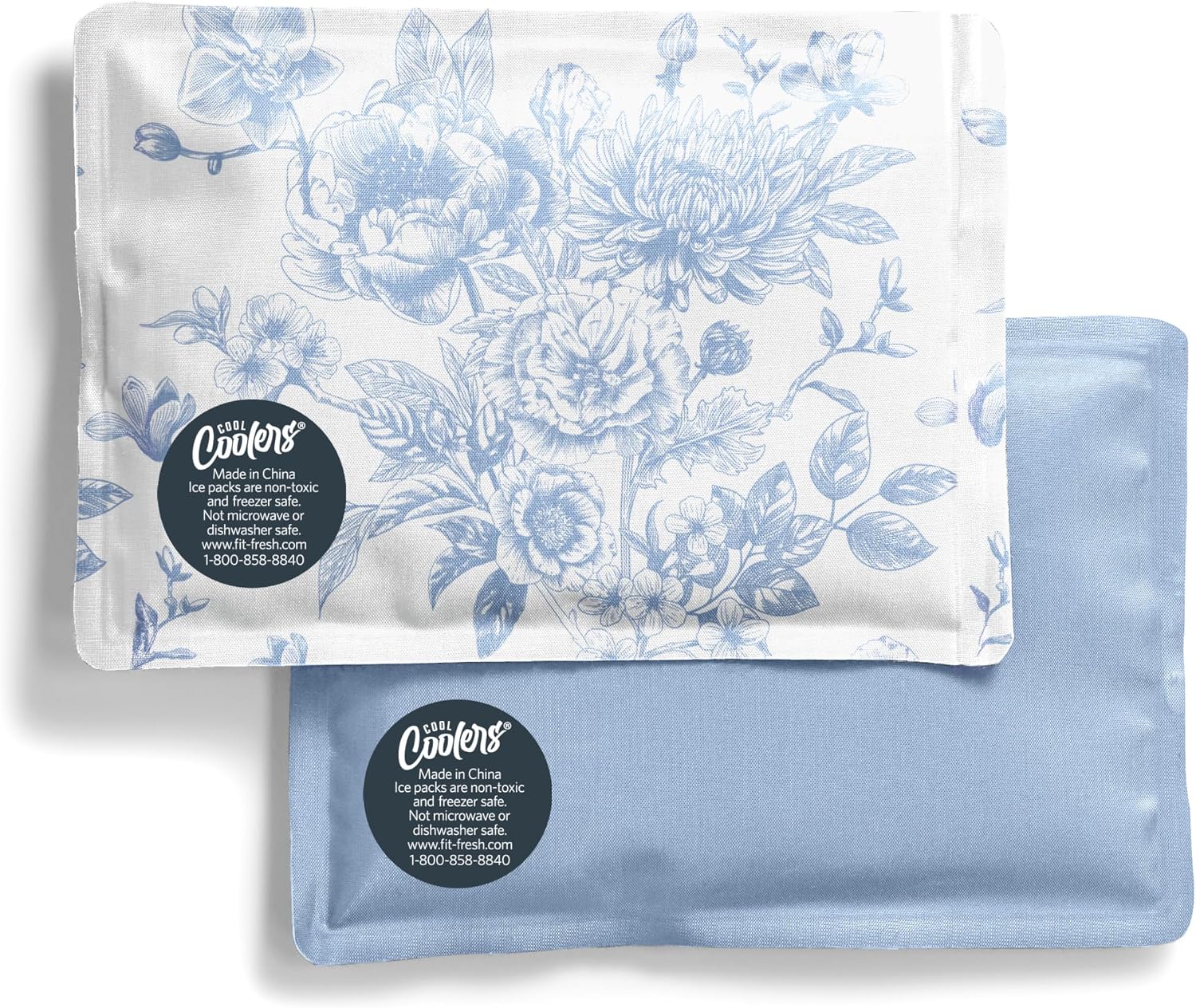 Cool Coolers by Fit & Fresh Soft Ice Packs for Lunch Bags & Coolers, 2pk Blue Floral (2 Pack)