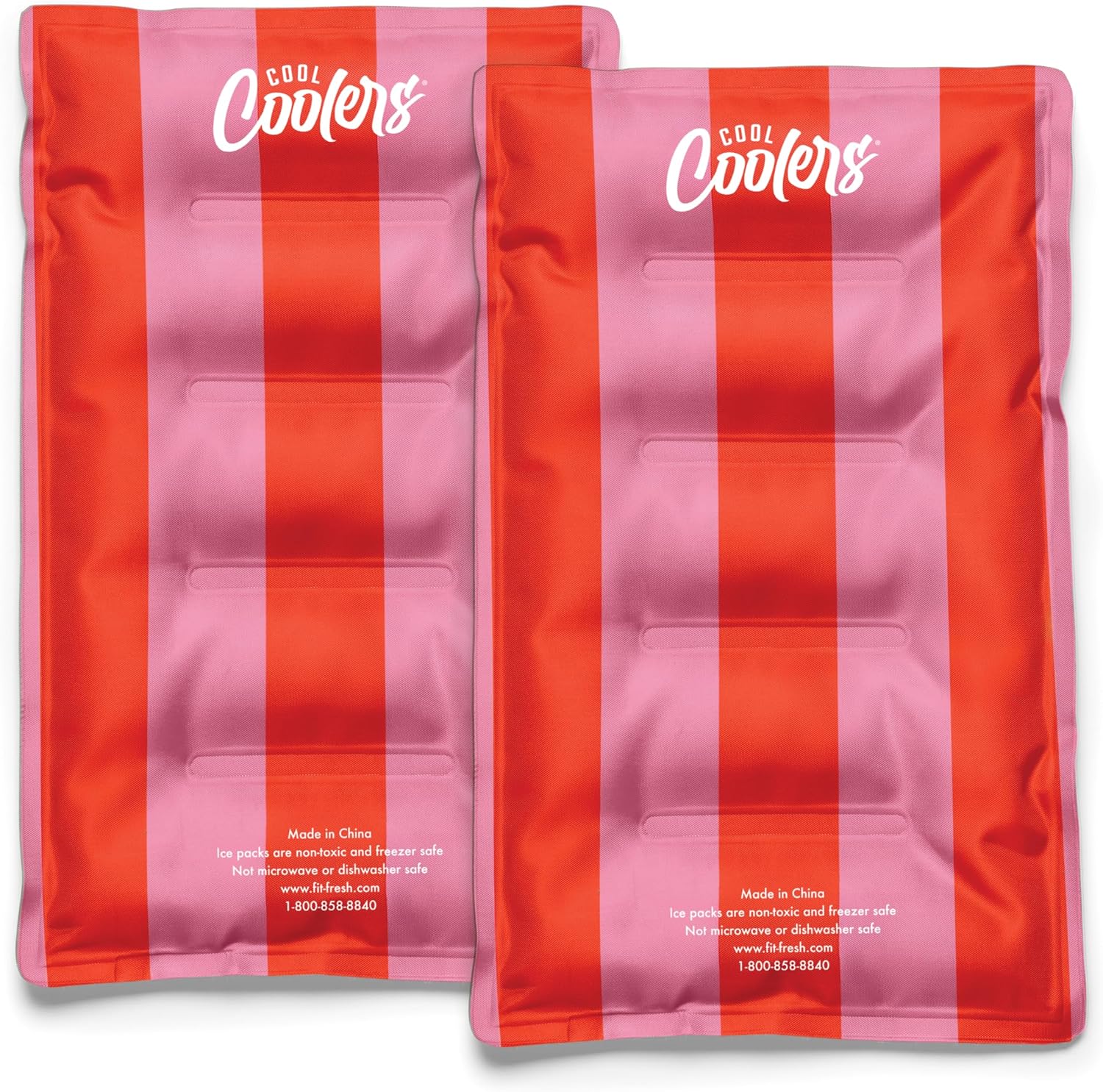 Cool Coolers by Fit & Fresh XL Soft Ice Packs for Coolers & Lunch Bags, 2pk Pink Stripe