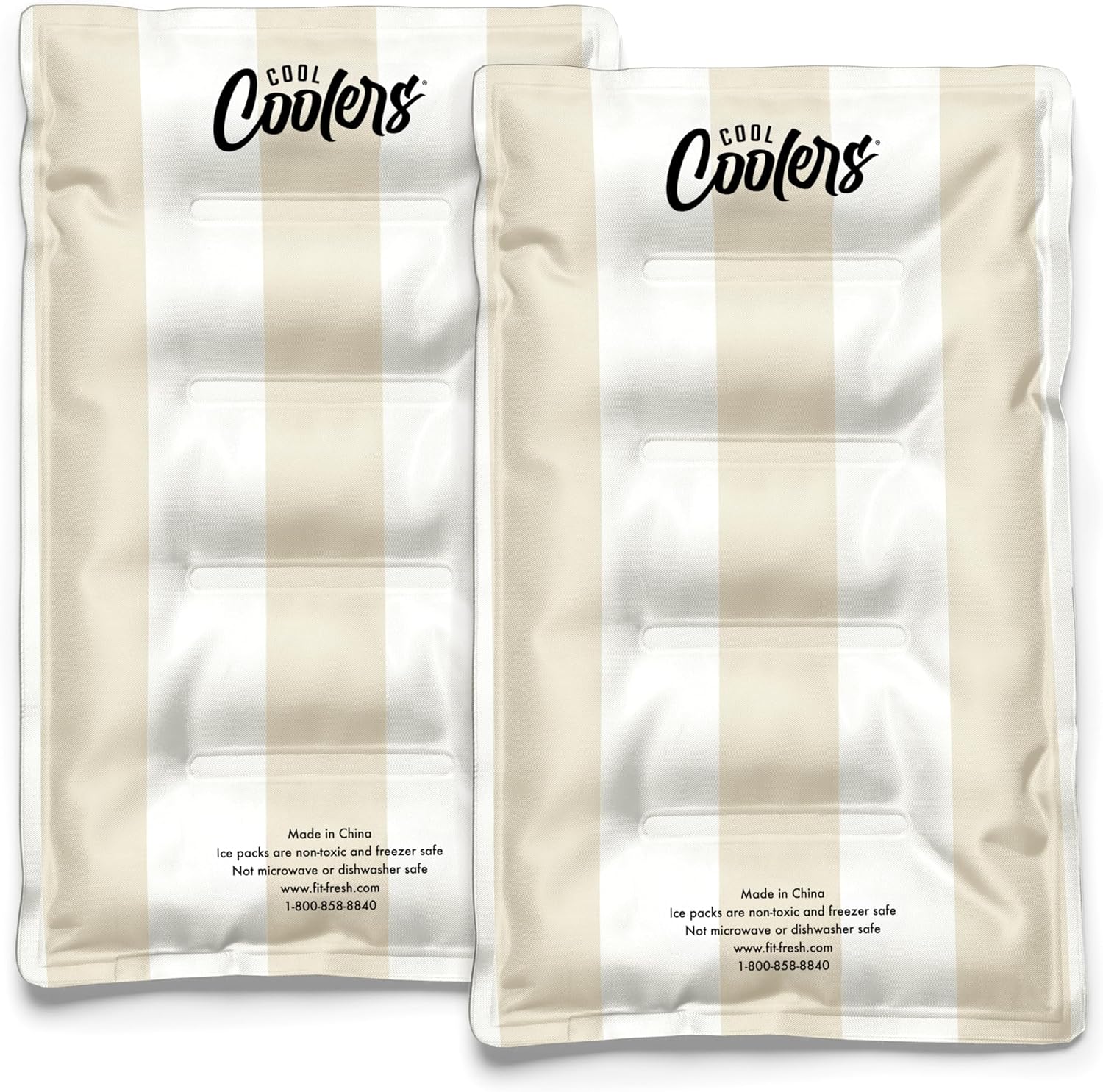 Cool Coolers by Fit & Fresh XL Soft Ice Packs for Coolers & Lunch Bags, 2pk Ivory Stripe