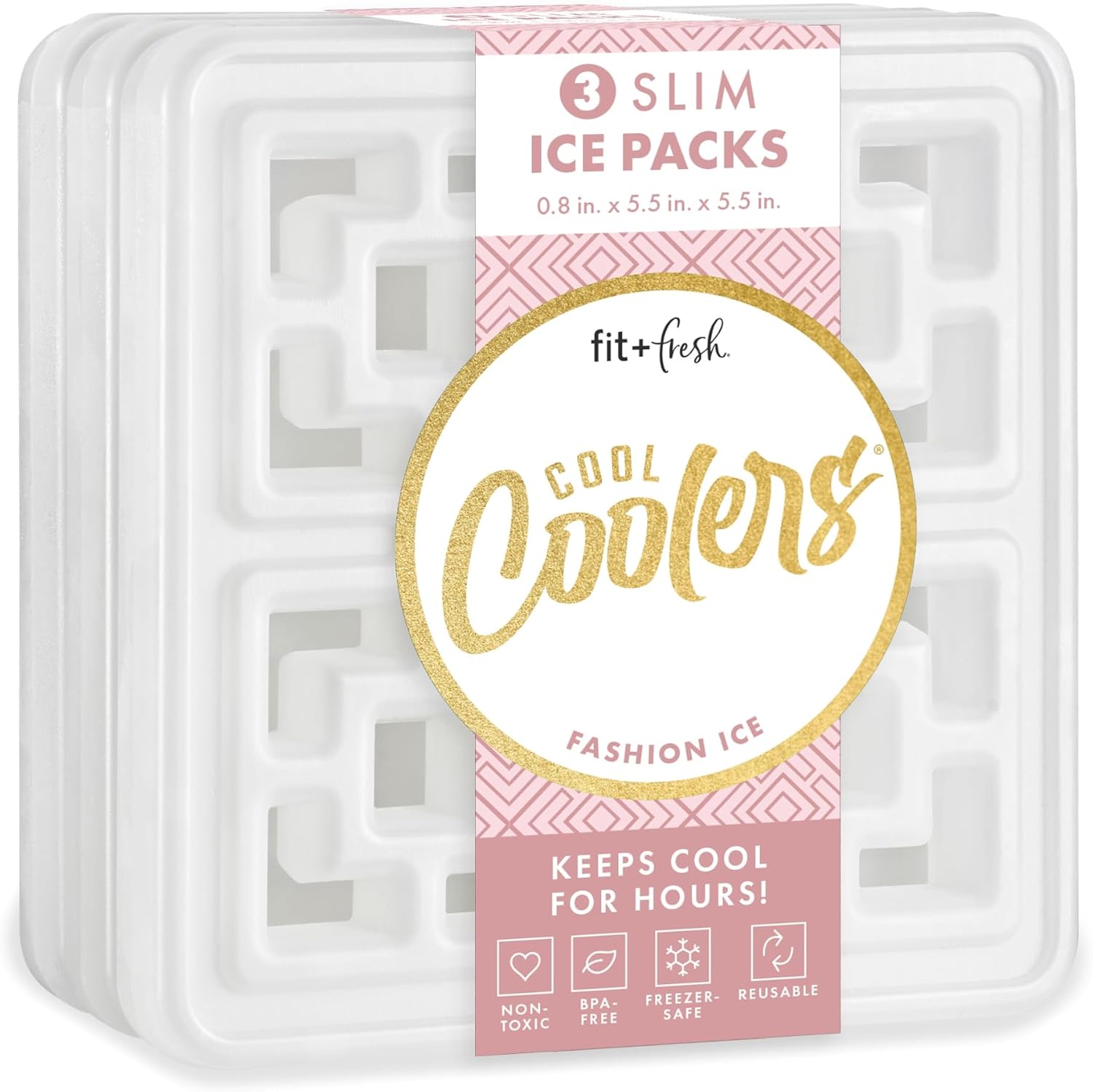 Cool Coolers by Fit & Fresh Fashion Ice Packs for Lunch Bags & Coolers, 3pk Pearl White, Large 3PK
