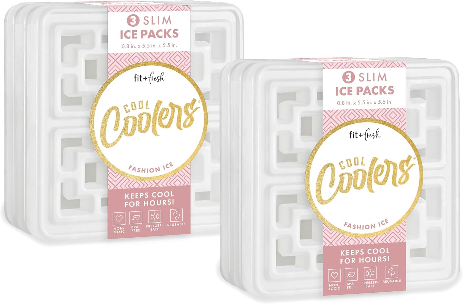 Cool Coolers by Fit & Fresh Fashion Ice Packs for Lunch Bags & Coolers, 6pk Pearl White, Large, 6PK
