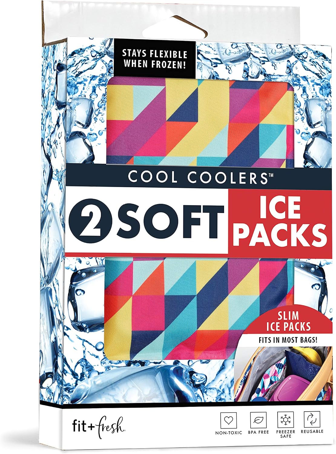 Cool Coolers by Fit & Fresh Soft Ice Packs for Lunch Bags & Coolers, 2pk Prism & Cobalt (2 Pack)