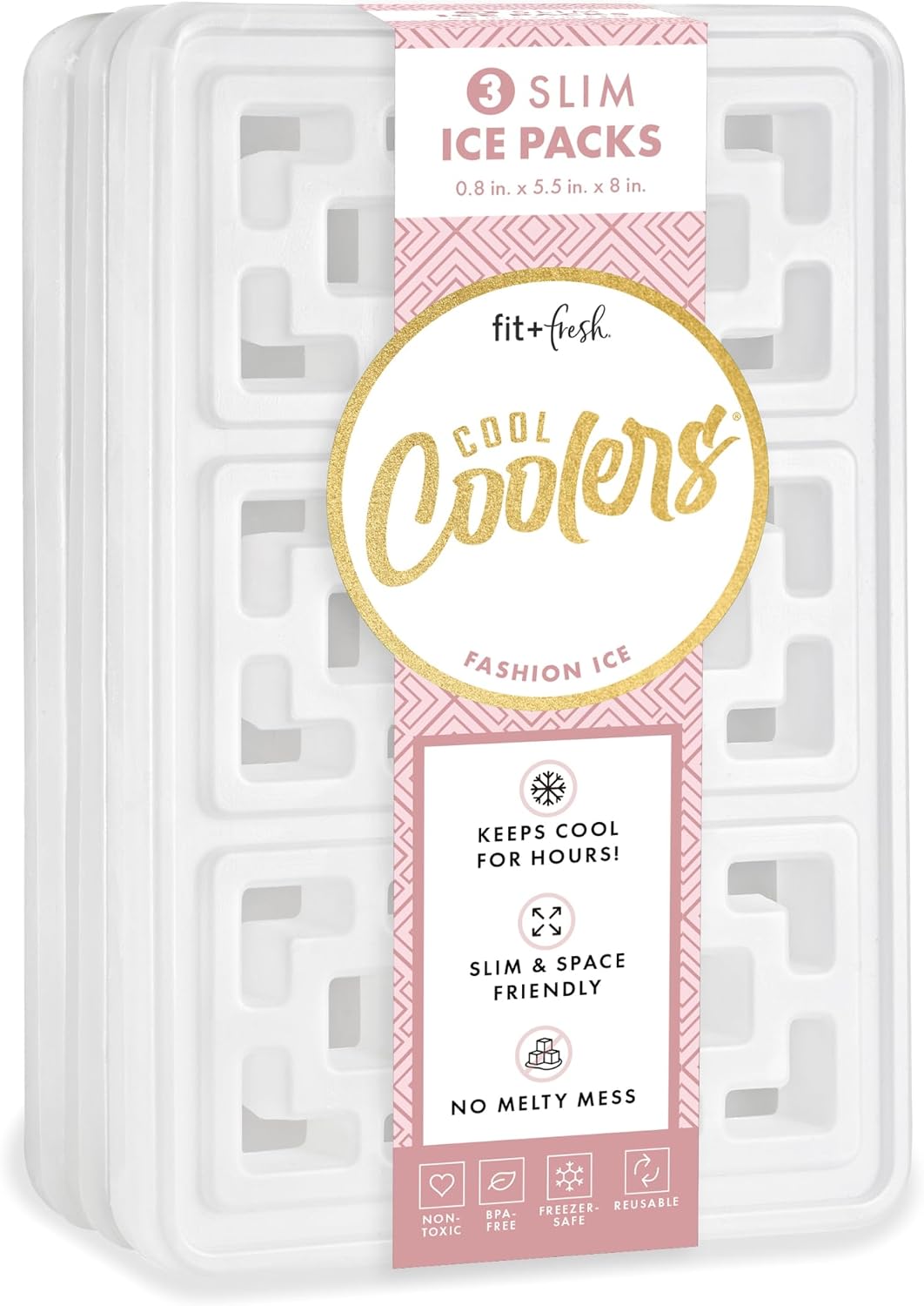Cool Coolers by Fit & Fresh Fashion XL Reusable Ice Packs for Coolers, 3pk Pearl White, X-Large 3PK