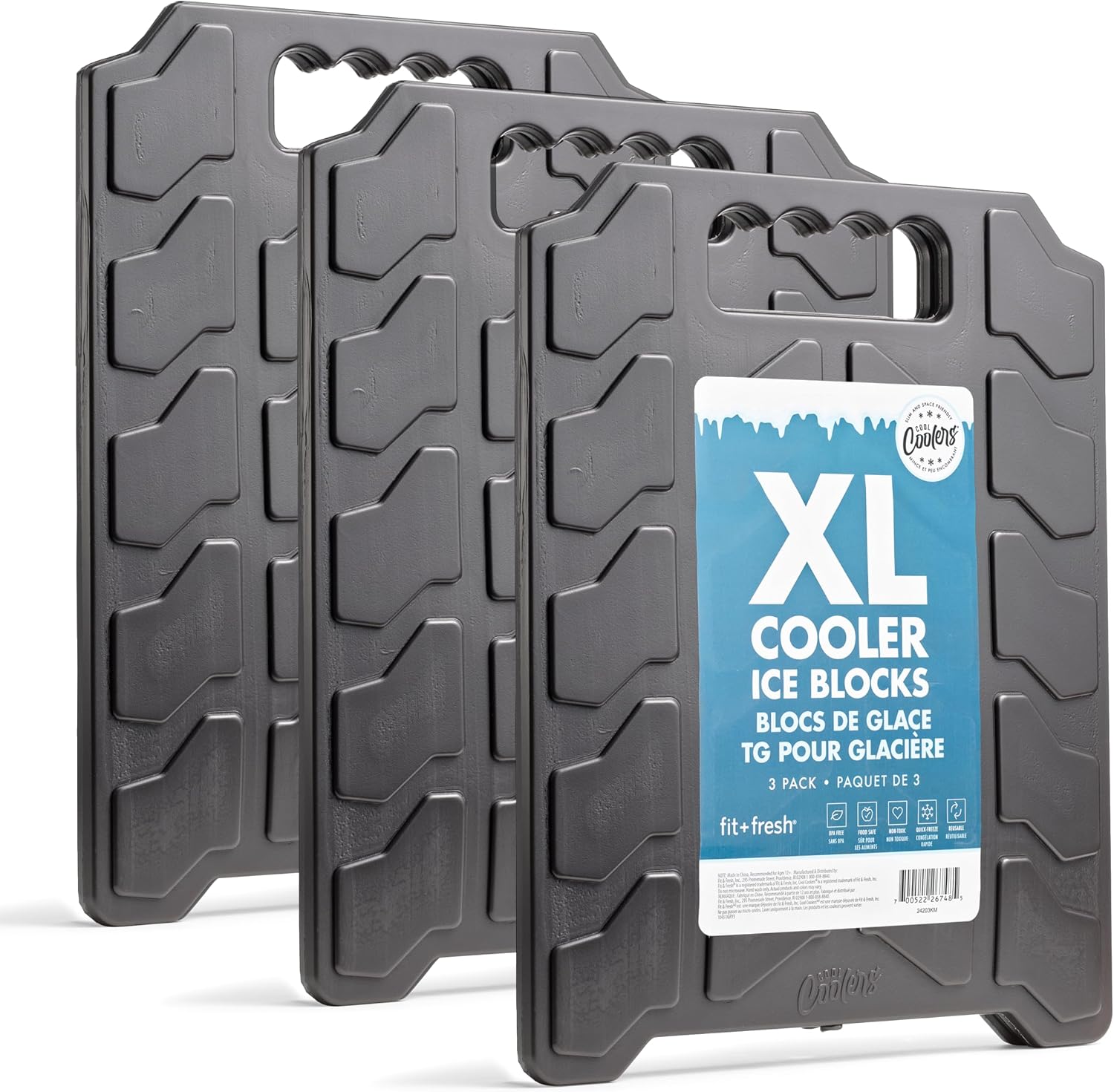 Cool Coolers by Fit & Fresh XL Tire Reusable Ice Packs for Coolers, 3pk