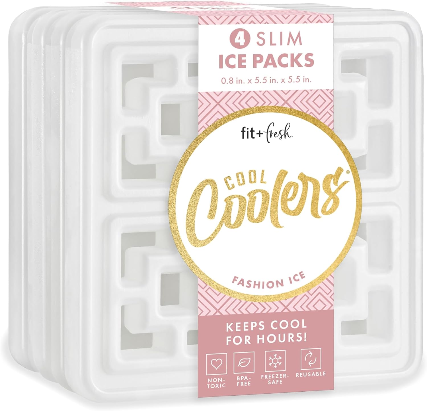 Cool Coolers by Fit & Fresh Fashion Ice Packs for Lunch Bags & Coolers, 4pk Pearl White, Large 4PK