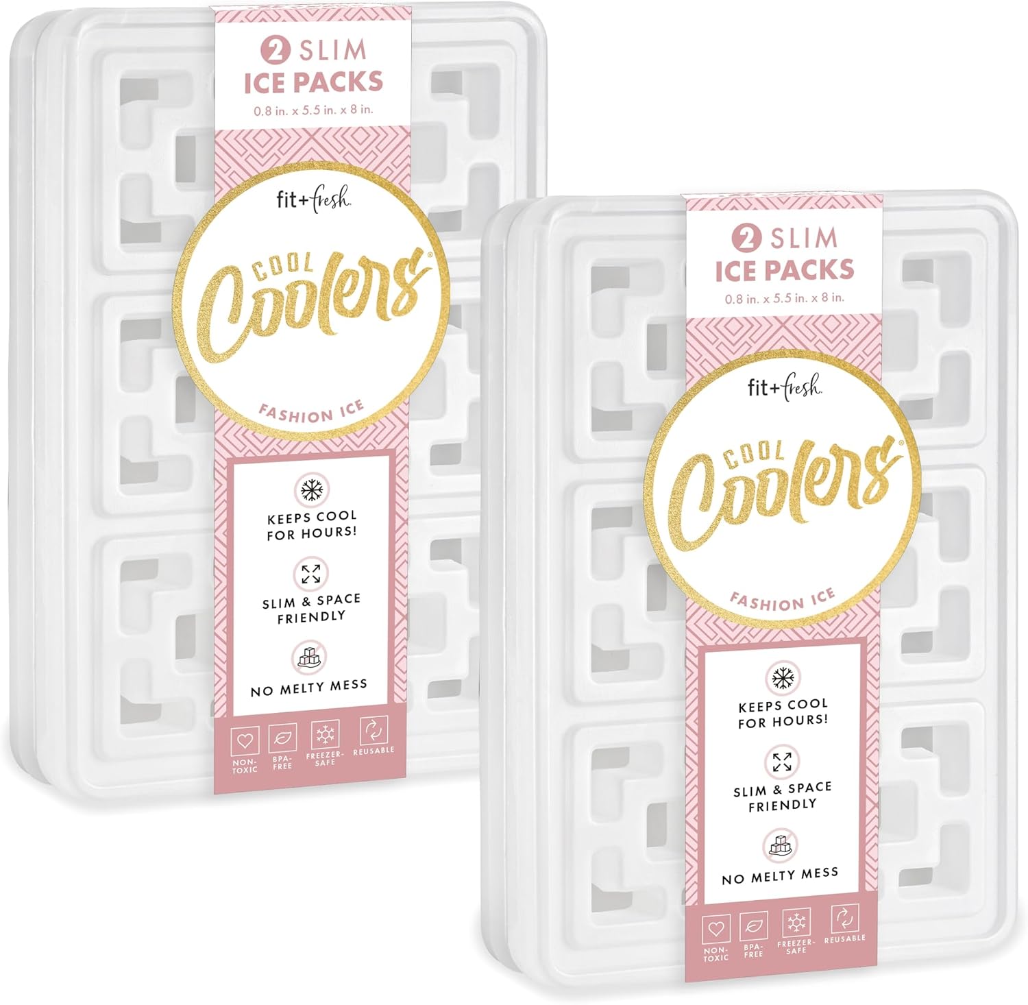 Cool Coolers by Fit & Fresh Fashion XL Reusable Ice Packs for Coolers, 4pk Pearl White, X-Large 4PK