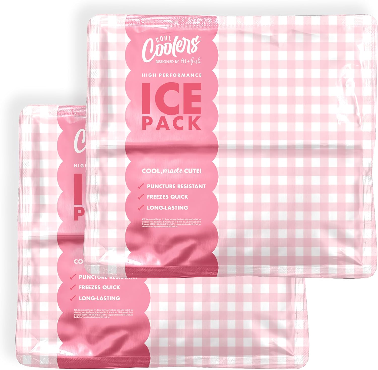 Cool Coolers by Fit & Fresh XL High Performance Cooler Ice Packs, 2pk Pink Gingham (2 Pack)