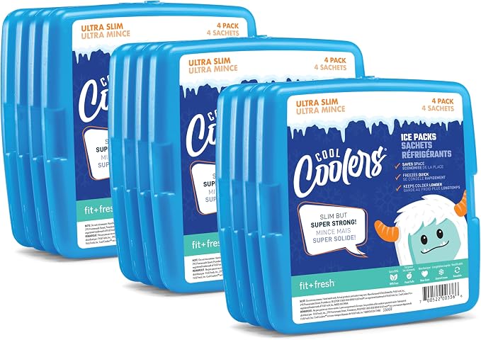 Cool Coolers by Fit & Fresh Reusable Slim Ice Packs For Lunch Bags, 12pk Blue (12 Pack)