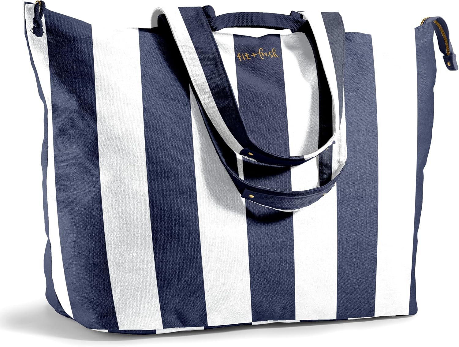 Fit & Fresh All The Things XL Tote Bag for Women, Beach Bag & Weekender Navy Stripe