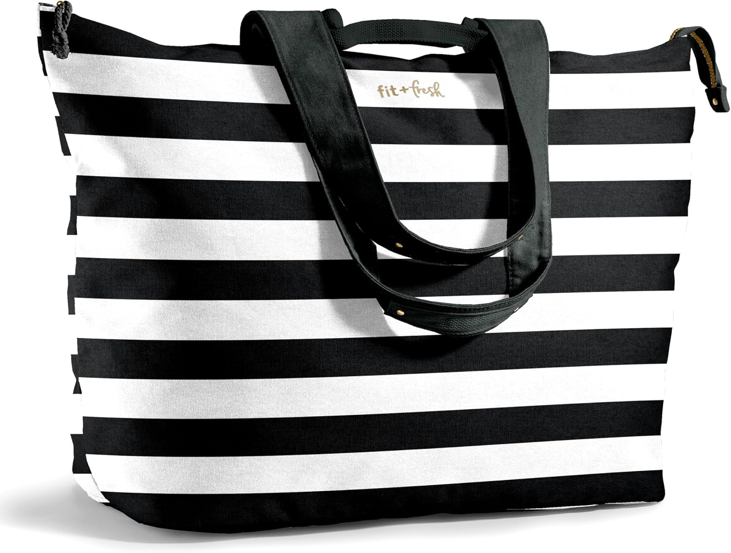 Fit & Fresh All The Things XL Tote Bag for Women, Beach Bag & Weekender Black & White Stripe