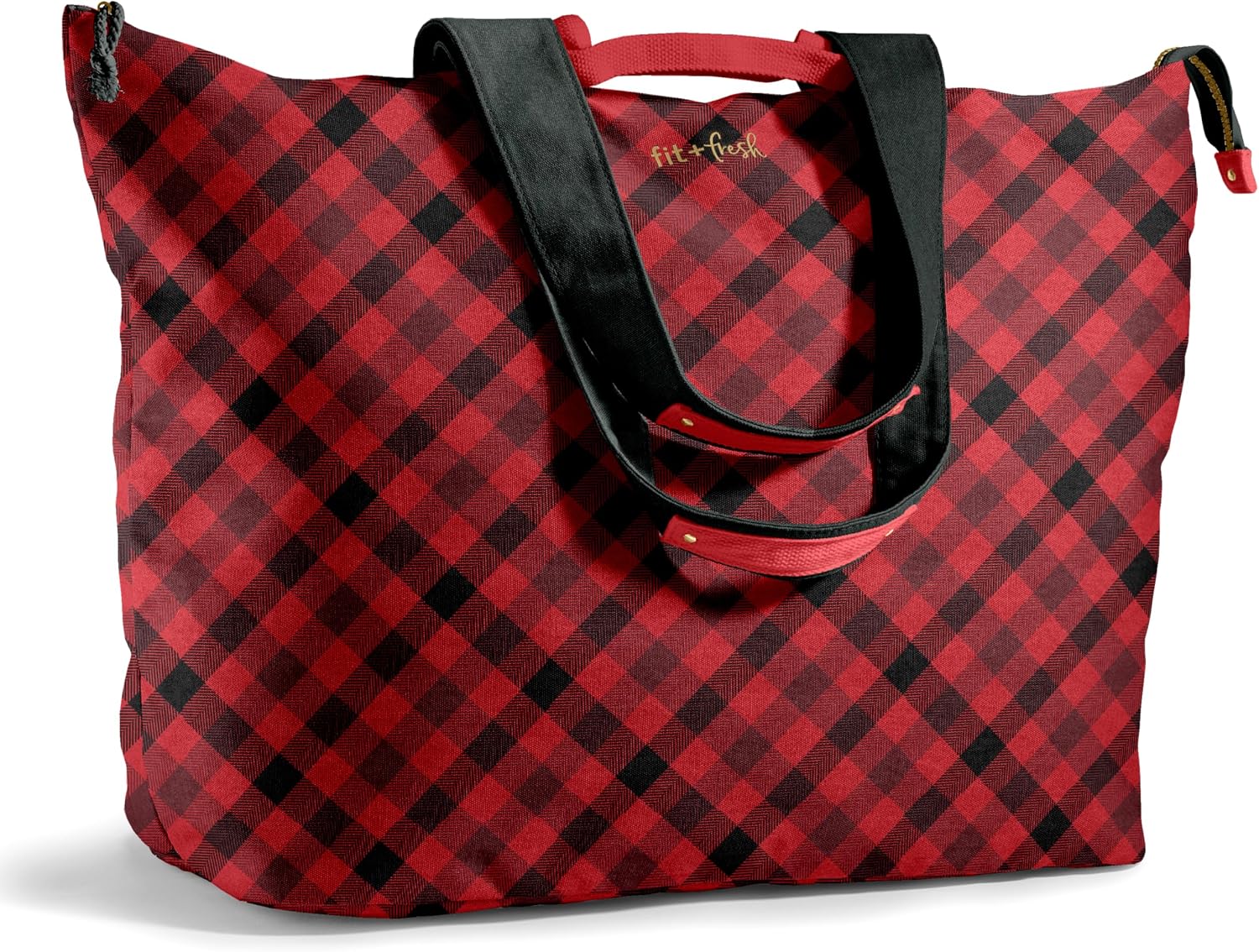 Fit & Fresh All The Things XL Tote Bag for Women, Beach Bag & Weekender Red Checkered