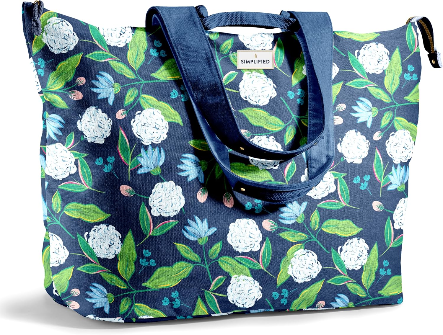 Fit & Fresh All The Things XL Tote Bag for Women, Beach Bag & Weekender Navy Hydrangeas