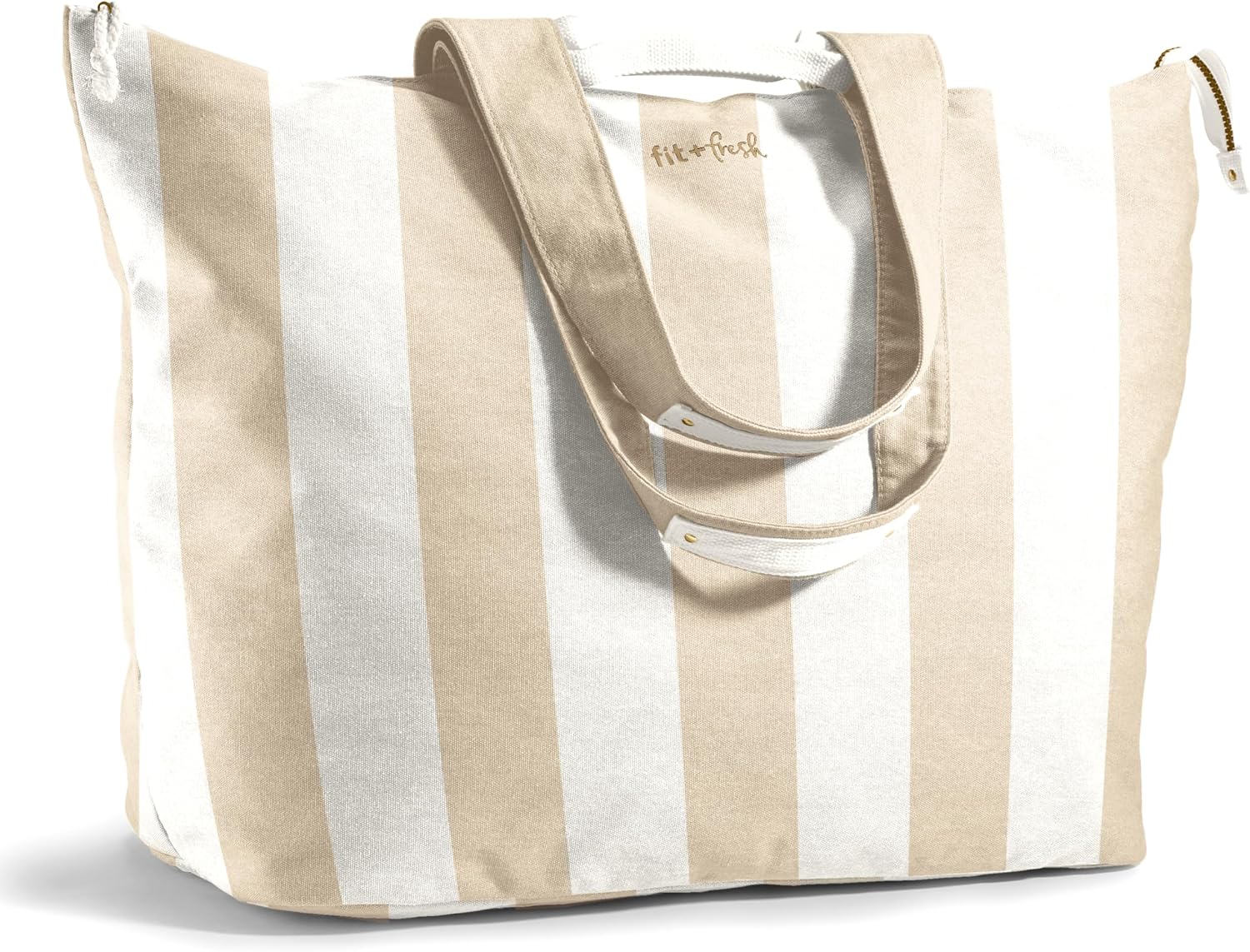 Fit & Fresh All The Things XL Tote Bag for Women, Beach Bag & Weekender Taupe Stripe