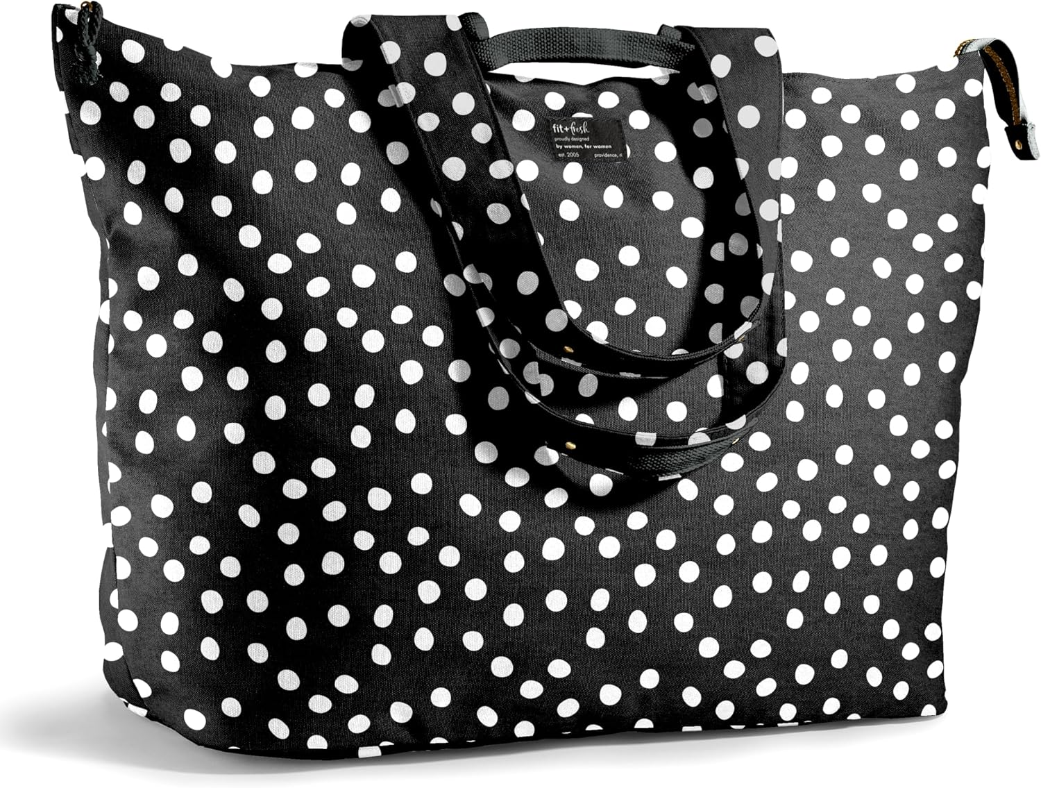 Fit & Fresh All The Things XL Tote Bag for Women, Beach Bag & Weekender Black & White Dot