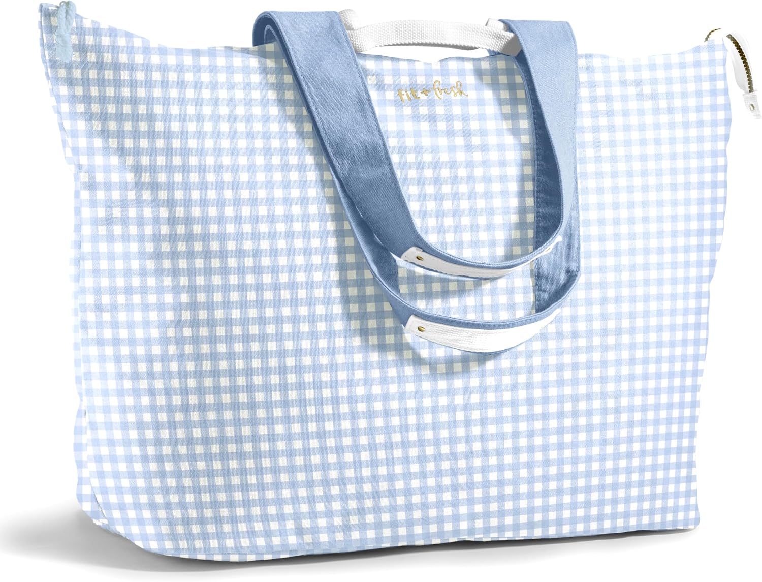 Fit & Fresh All The Things XL Tote Bag for Women, Beach Bag & Weekender Blue Gingham
