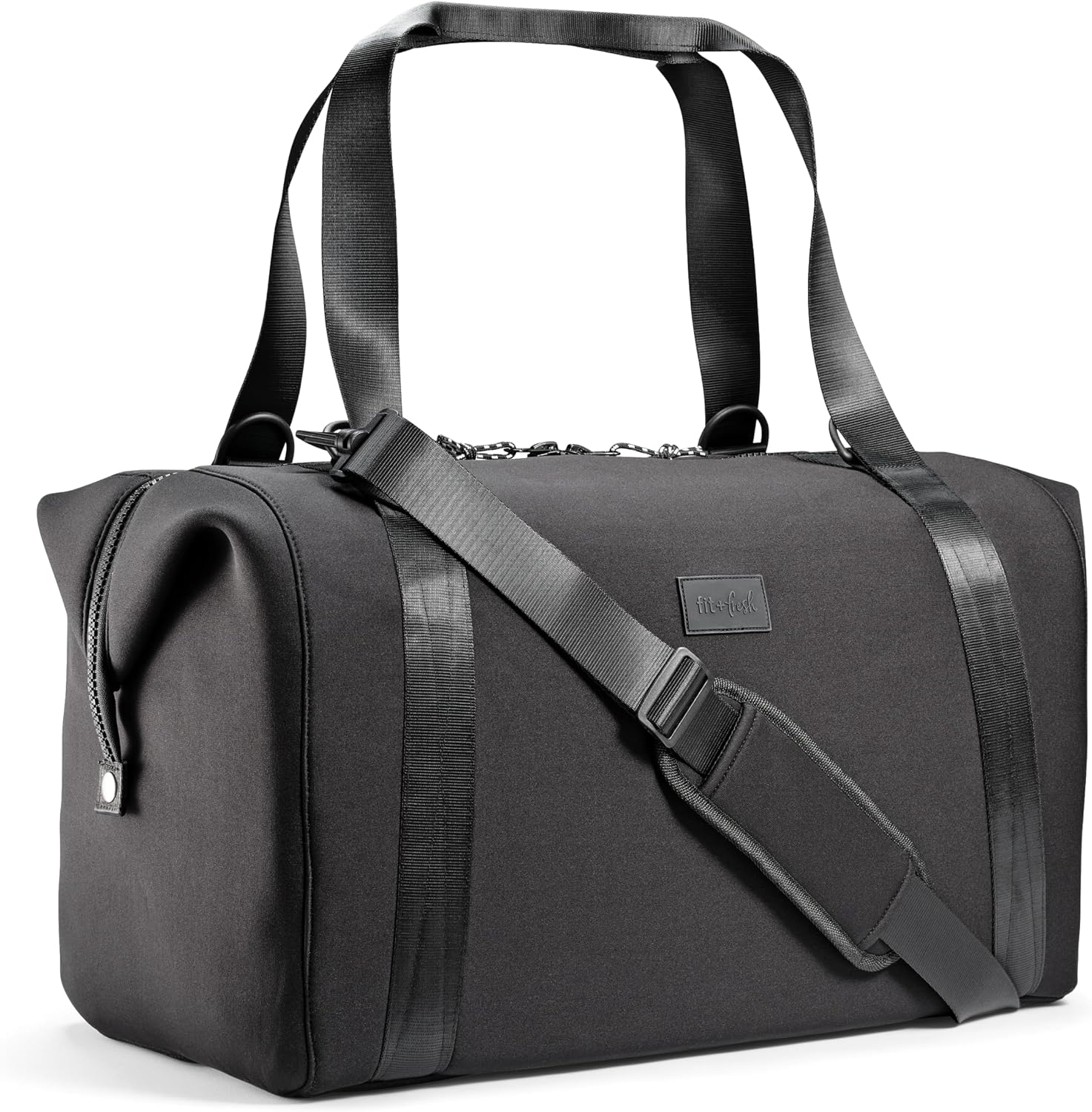 Fit & Fresh Neoprene Duffel Bag for Travel, Weekender, Carry On Approved Black