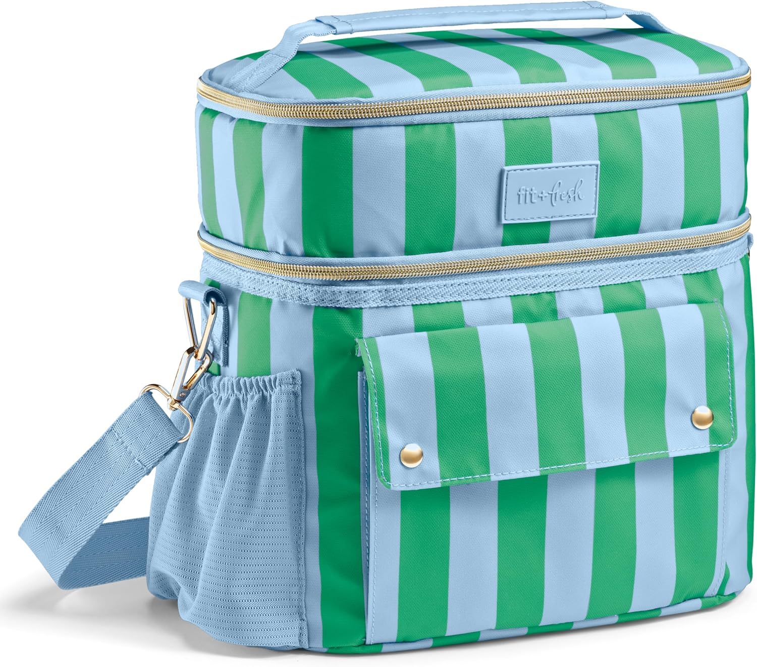Fit & Fresh Sidekick Dual Compartment Insulated Soft Cooler Bag & Lunch Box Coastal Cabana Stripe
