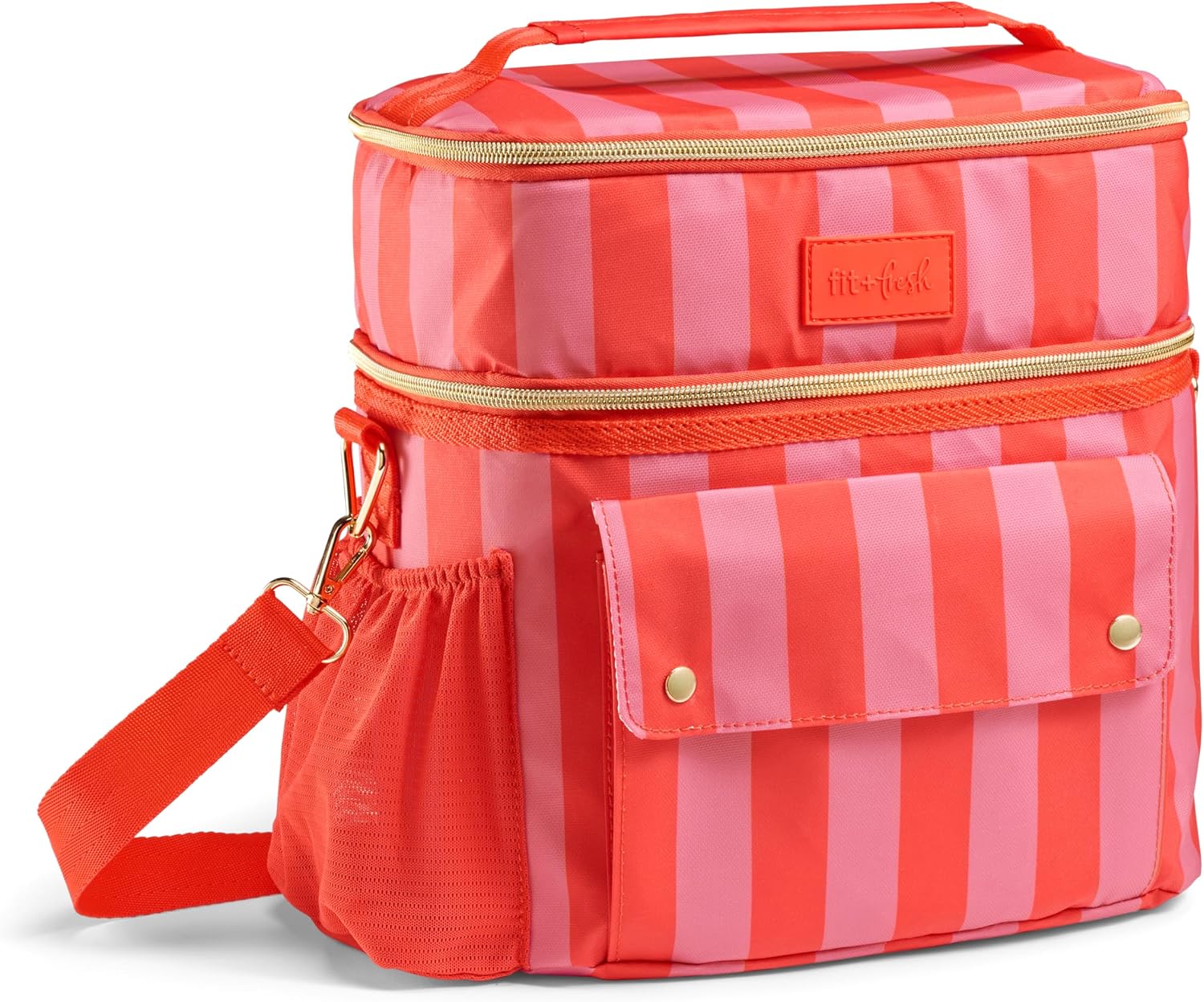 Fit & Fresh Sidekick Dual Compartment Insulated Soft Cooler Bag & Lunch Box Daiquiri Cabana Stripe