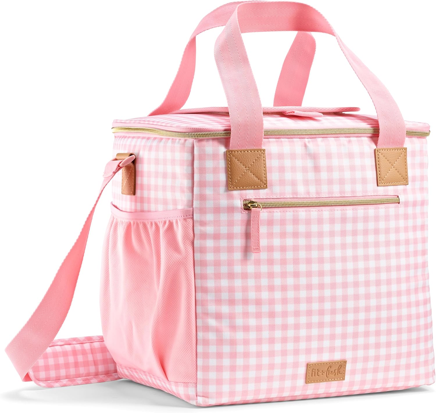 Fit & Fresh Regatta Insulated Soft Cooler Bag, 24-Can Capacity Pink Gingham