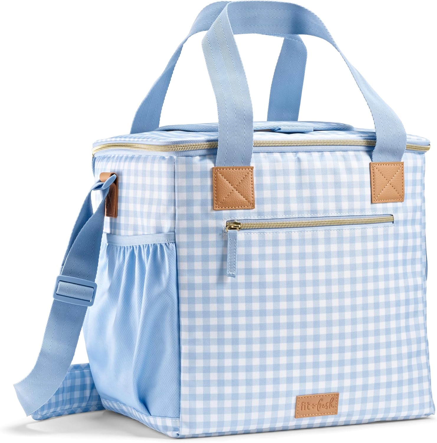 Fit & Fresh, 24-Can Soft Cooler Bag Insulated Leak-Resistant, Portable Soft Cooler, Large Cooler, Soft Sided Cooler Bag, Travel Cooler, Blue Gingham