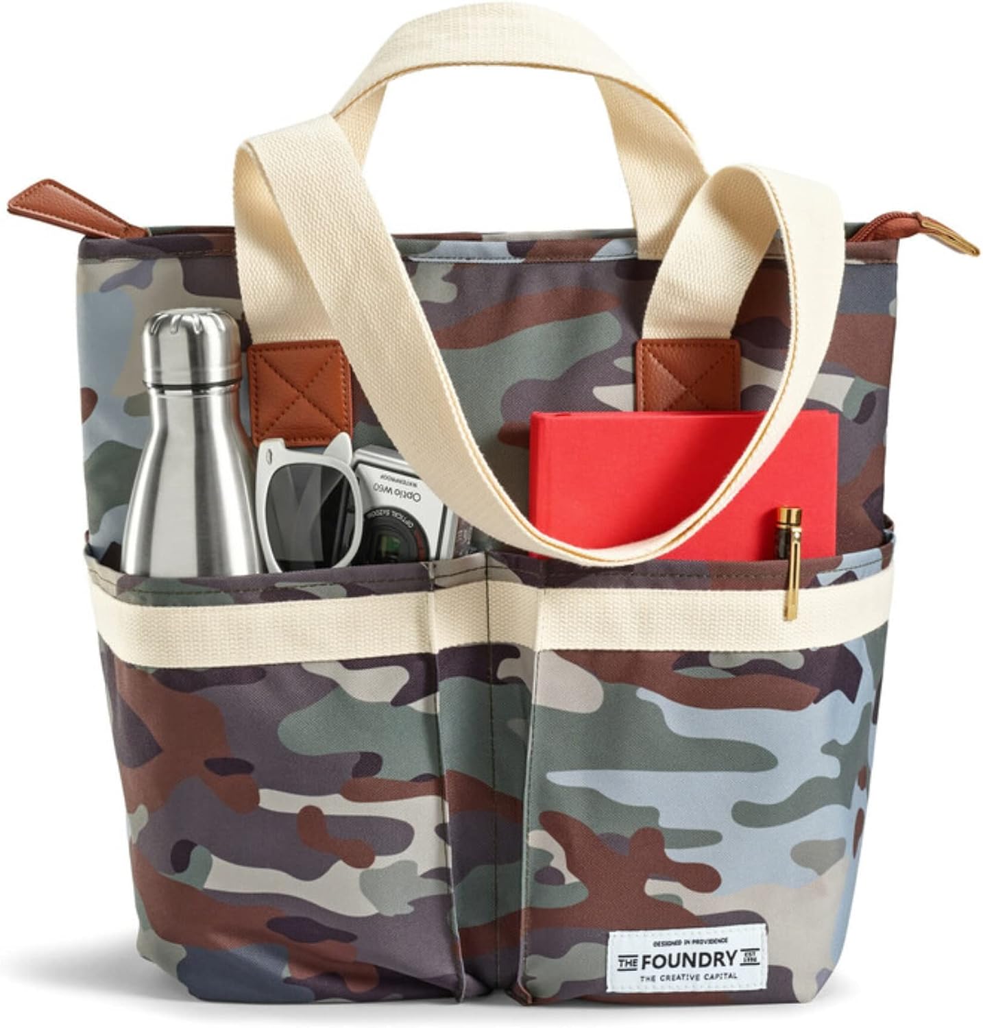 Fit & Fresh Foundry Wine Carrier Bag & Soft Cooler Bag Insulated Leak Proof, Large Soft Sided Cooler Bag, 6 Bottle Wine Bag With Removable Divider For Beach, Picnics, and Travel, Camo