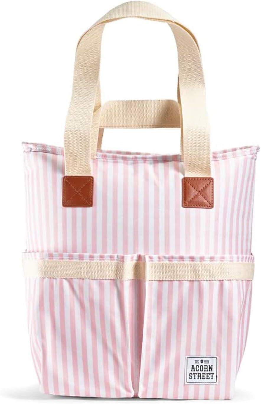 Fit & Fresh Foundry Wine Carrier Bag & Soft Cooler Bag Insulated Leak Proof, Large Soft Sided Cooler Bag, 6 Bottle Wine Bag With Removable Divider For Beach, Picnics, and Travel, Blush Stripe Blush Vineyard Stripe