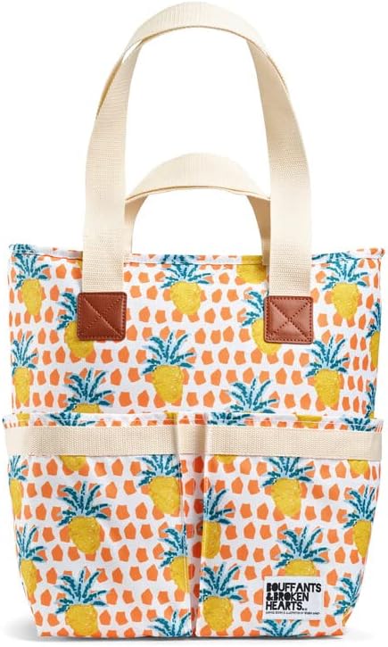 Fit & Fresh Foundry Wine Carrier Bag & Soft Cooler Bag Insulated Leak Proof, Large Soft Sided Cooler Bag, 6 Bottle Wine Bag with Removable Divider for Beach, Picnics, and Travel, Pineapple
