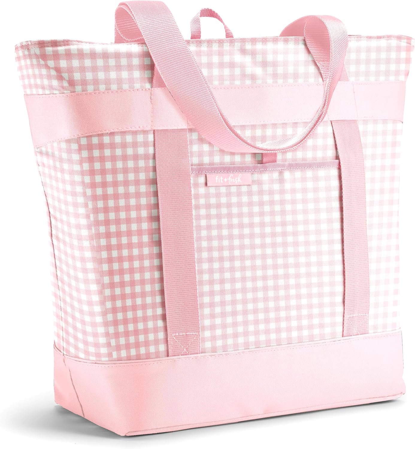 Fit & Fresh XL Insulated Grocery Bag, Collapsible Soft Cooler Tote for Food Pink Gingham
