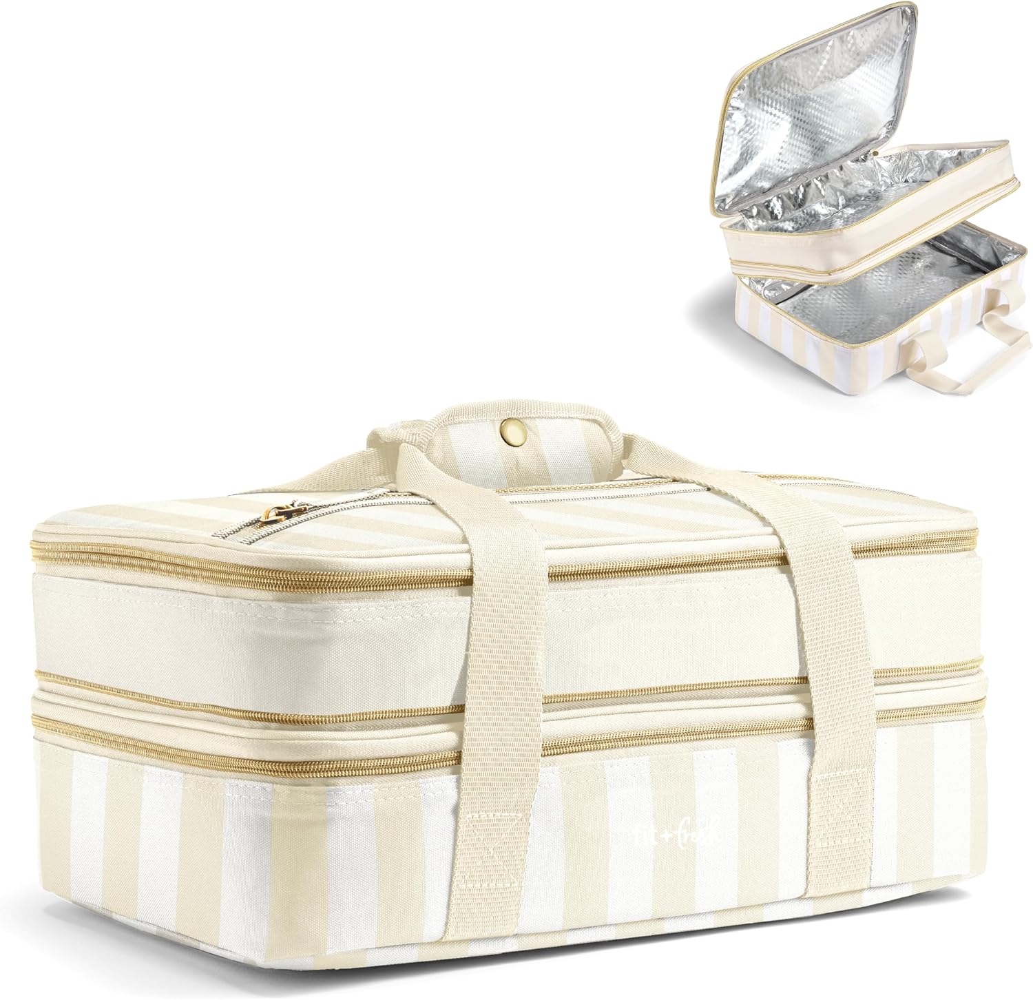 Fit & Fresh Insulated Double Decker Casserole Carrier for Hot & Cold Food Pina Colada Stripe
