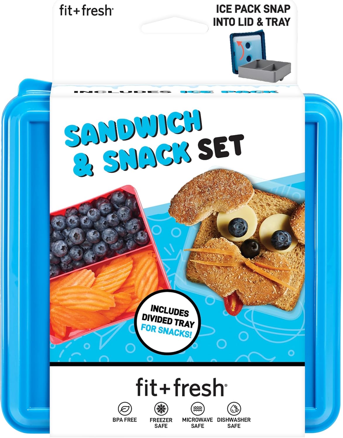 Fit & Fresh Divided Carrier with Removable Ice Lunch Pack, 5.75" x 6" x 3.625", Colors may vary