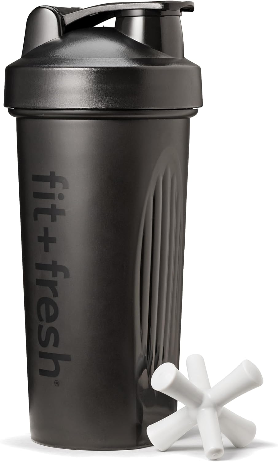 Fit & Fresh Shaker Bottle, Leak Proof Sports Blender Bottle for Protein Mix For Women, Durable Protein Shaker Cup 24 oz.with Unique Agitator for Smooth Mixing, Black