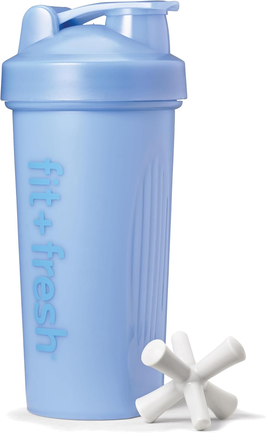 Fit & Fresh Shaker Bottle, Leak Proof Sports Blender Bottle Easy to Clean, Durable Protein Shaker Cup 24 oz.with Unique Agitator for Smooth Mixing, Cornflower Blue