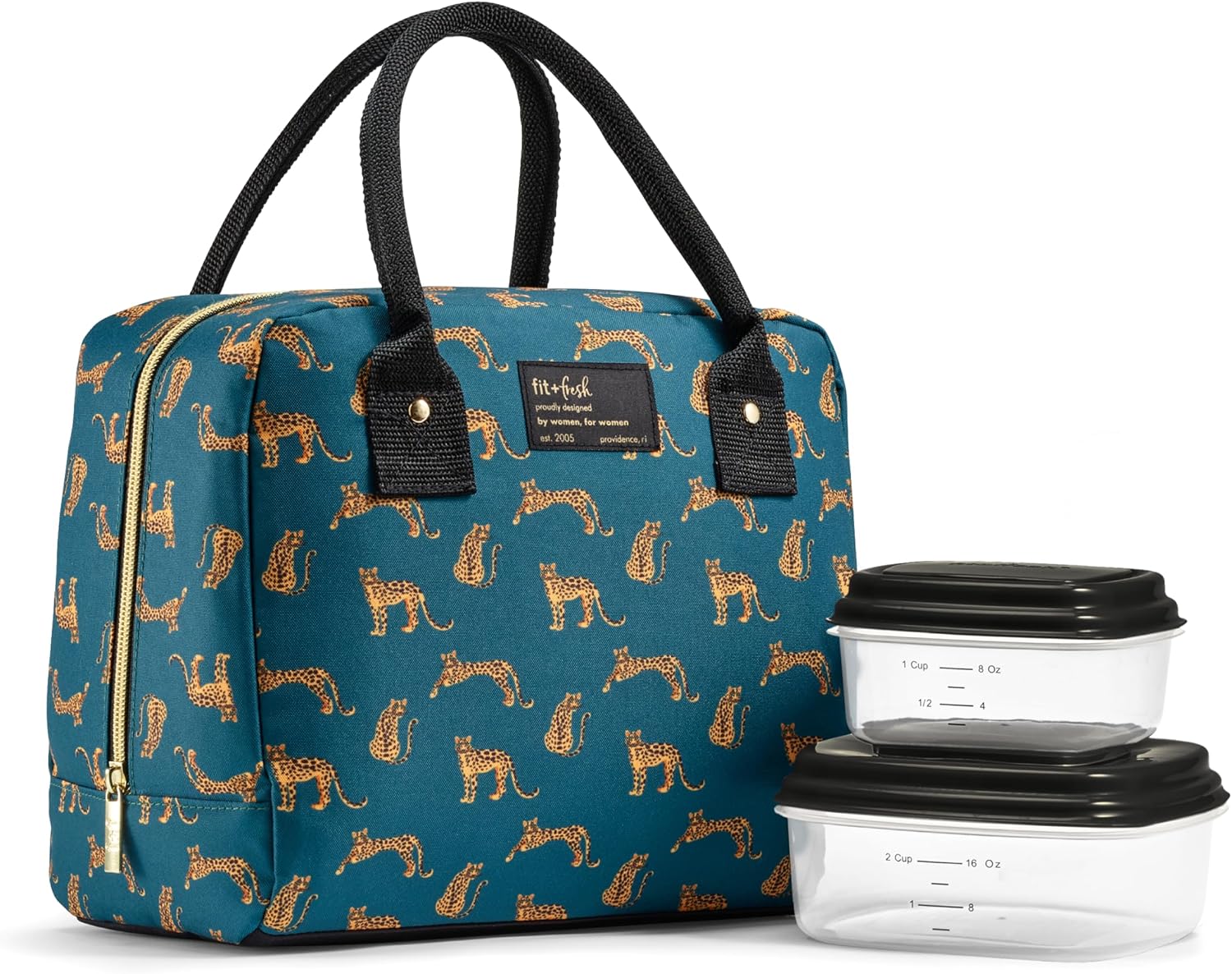 Fit & Fresh Bloomington Insulated Lunch Bag for Women w/ Containers Teal Cheetah
